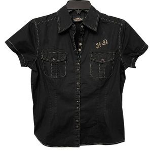 Harley-Davidson Snap Front Shirt Sleeve Shirt Embroidered Size Small